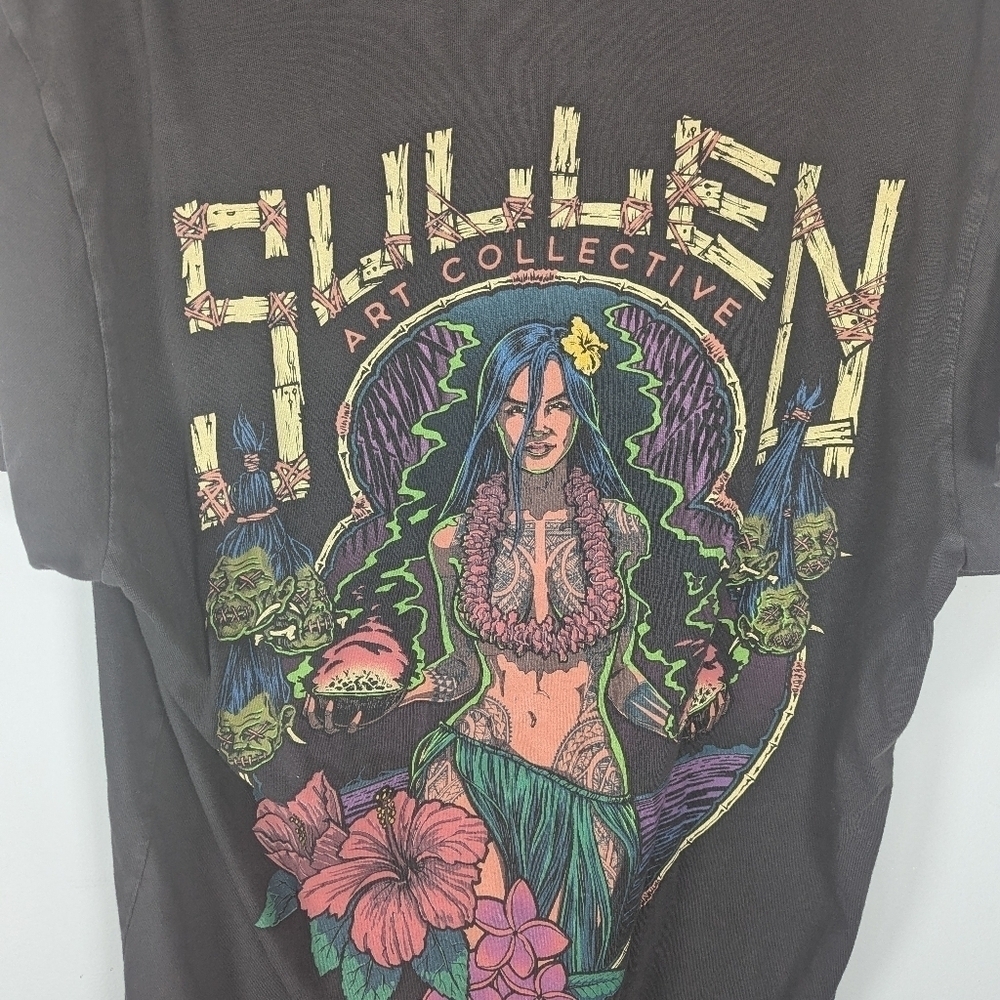 Sullen Head Hunter Sexy Native Lady Tropical Island Tattoo Ink Shirt mens size L - Picture 6 of 7